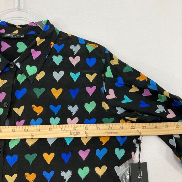 New AP.NY Medium Colorful Heart Print Novelty Relaxed Short Sleeve Button Down - Picture 6 of 9
